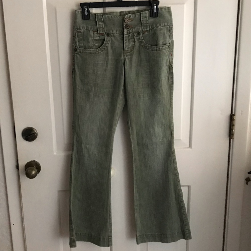 Periscope Olive color wide leg jeans